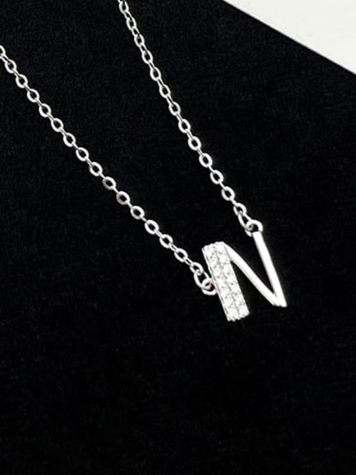 NS1000 [Silver Plated Platinum N] 925 Sterling Silver Cubic Zirconia Letter Minimalist Necklace